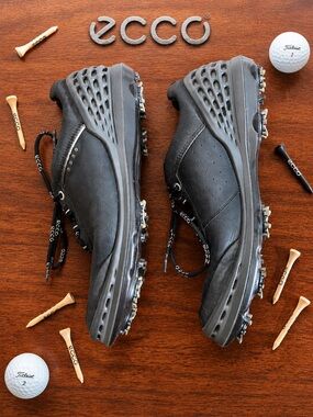 ECCO Natural Motion Hydromax Golf Shoes Black Leather Soft Spike Cleats